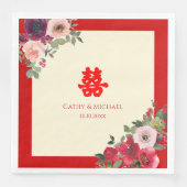 Serviette En Papier Mariage chinois rouge jardin fleuri double bonheur (Devant)