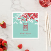 Serviette En Papier Mariage chinois Turquoise Bambou Feuille Double Xi (En situation)
