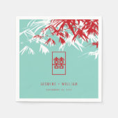 Serviette En Papier Mariage chinois Turquoise Bambou Feuille Double Xi (Devant)