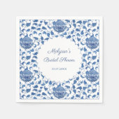 Serviette En Papier Mariage Chinoiserie Fleurs Bleues et Blanches (Devant)