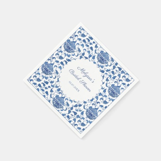 Serviette En Papier Mariage Chinoiserie Fleurs Bleues et Blanches (Coin)