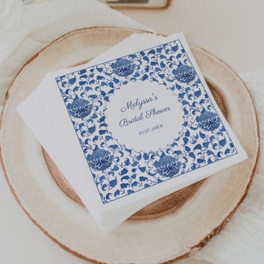 Serviette En Papier Mariage Chinoiserie Fleurs Bleues et Blanches