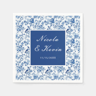 Serviette En Papier Mariage Chinoiserie Oiseaux Bleus et Fleurs
