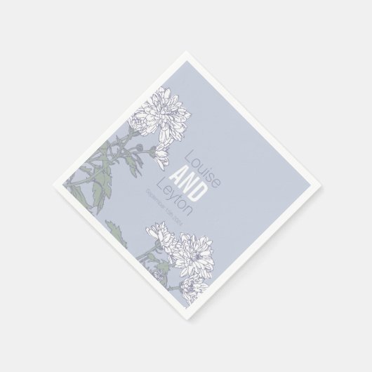Serviette En Papier Mariage chrysanthème fleur blanche personnalisée (Coin)