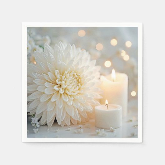 Serviette En Papier Mariage Chrysanthemum Fleur et bougies (Devant)