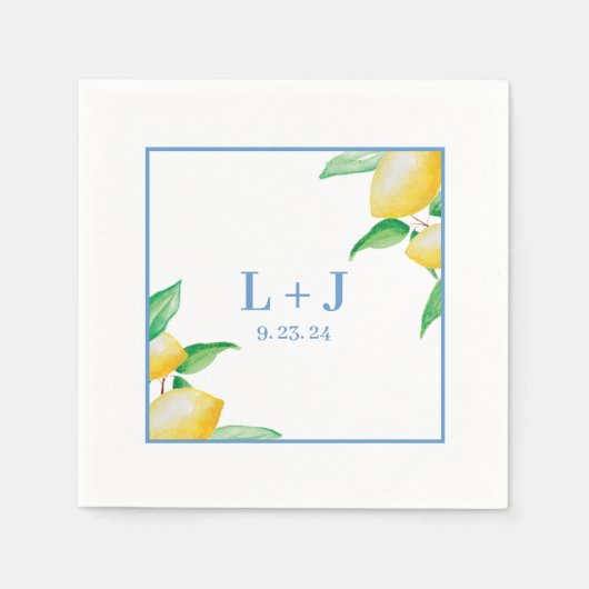 Serviette En Papier Mariage citron bleu méditerranéen (Devant)