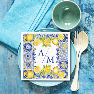 Serviette En Papier Mariage Citrons Carreaux Bleus