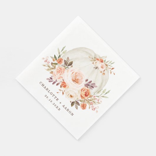 Serviette En Papier Mariage Citrouille blanc chic automne (Coin)