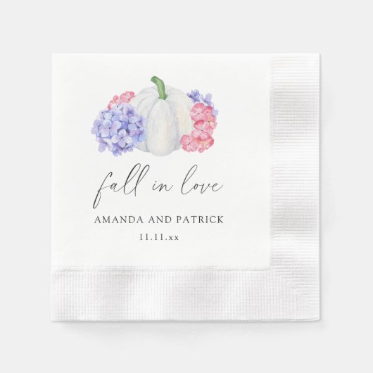 Serviette En Papier Mariage citrouille blanche et fleurs d'hortensia (Devant)