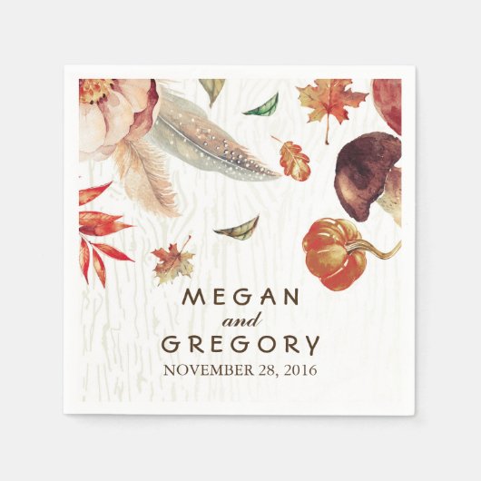 Serviette En Papier Mariage Citrouille d'aquarelle de récolte d'automn (Devant)