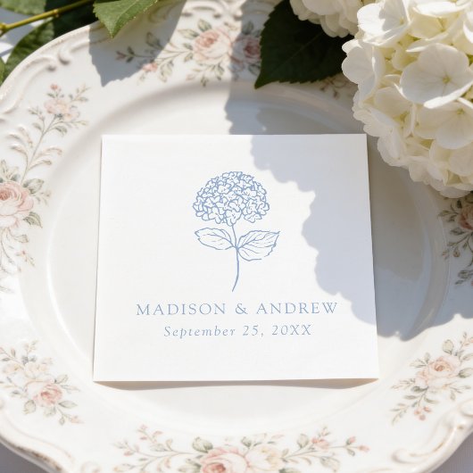 Serviette En Papier Mariage Classique avec des Hydrangeas Bleus