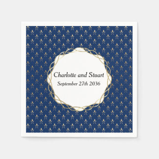 Serviette En Papier Mariage classique bleu et or