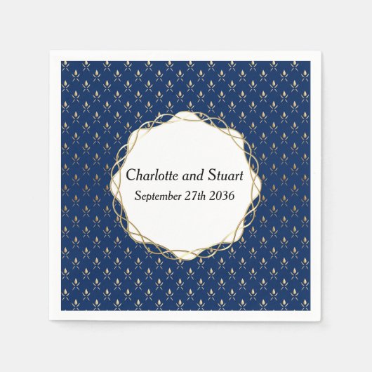 Serviette En Papier Mariage classique bleu et or (Devant)