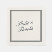 Serviette En Papier Mariage Classique Bleu Marine Script (Devant)