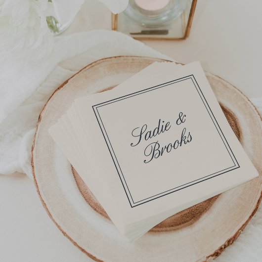 Serviette En Papier Mariage Classique Bleu Marine Script