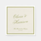 Serviette En Papier Mariage Classique Calligraphie Vert Olive (Devant)