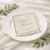 Serviette En Papier Mariage Classique Calligraphie Vert Olive