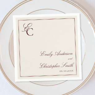 Serviette En Papier Mariage Classique Élégant en Bourgogne et Crème