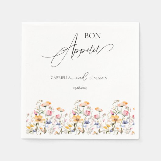 Serviette En Papier Mariage classique Fleur sauvage de prairie aquarel (Devant)