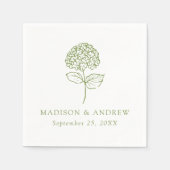 Serviette En Papier Mariage Classique Hydrangea Vert Olive (Devant)