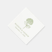 Serviette En Papier Mariage Classique Hydrangea Vert Olive (Coin)