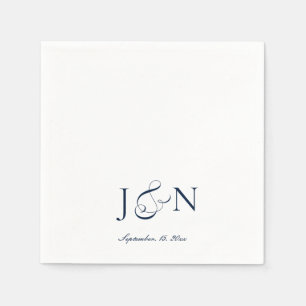 Serviette En Papier Mariage Classique Ivoire Bleu Marine Calligraphie 