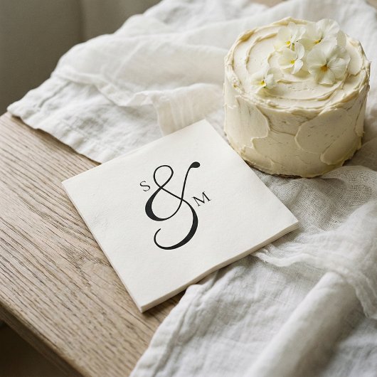 Serviette En Papier Mariage Classique Monogramme Esperluette Blanc