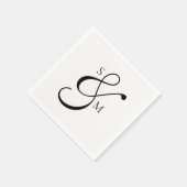 Serviette En Papier Mariage Classique Monogramme Esperluette Blanc (Coin)
