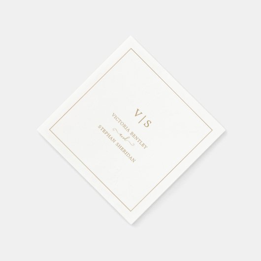 Serviette En Papier Mariage classique monogramme or élégant (Coin)