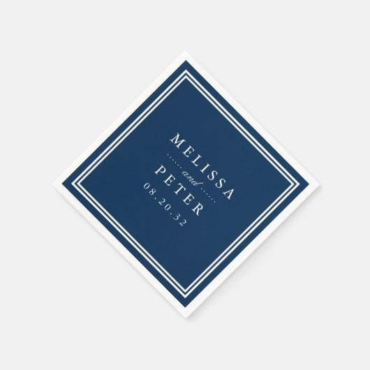 Serviette En Papier Mariage Classique Navy et Blanc (Coin)