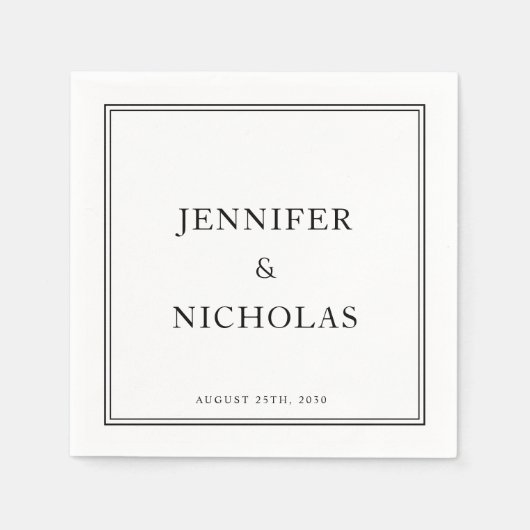Serviette En Papier Mariage Classique Noir Et Blanc (Devant)