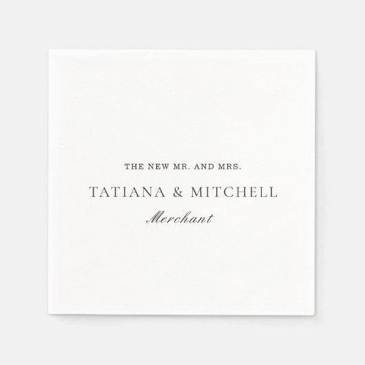 Serviette En Papier Mariage classique noir et blanc élégant (Devant)