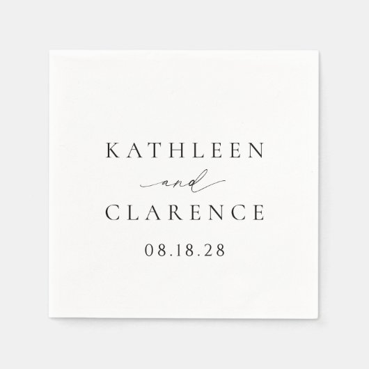Serviette En Papier Mariage classique noir et blanc élégant (Devant)
