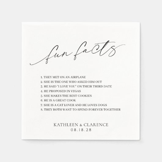 Serviette En Papier Mariage classique noir et blanc élégant (Devant)