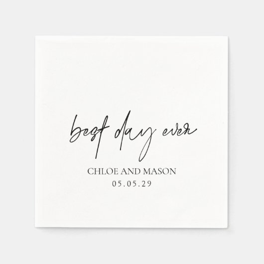 Serviette En Papier Mariage classique noir et blanc élégant (Devant)