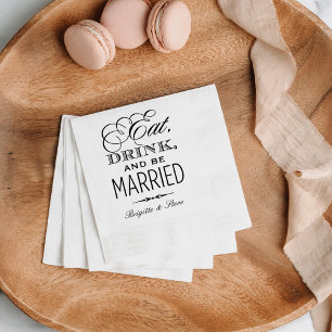 Serviette En Papier Mariage Classique Noir Manger Boire Être Marié