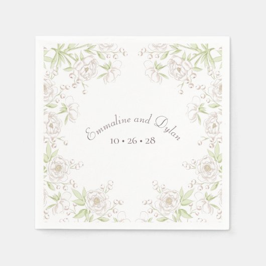 Serviette En Papier Mariage Classique Rose Blanche (Devant)