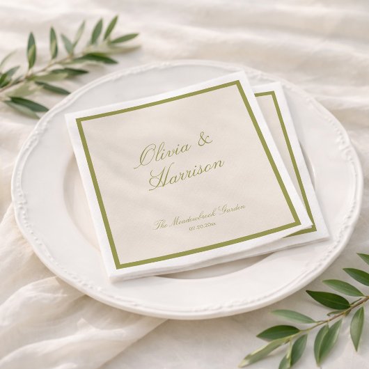 Serviette En Papier Mariage Classique Vert Olive