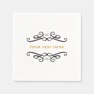 Serviette En Papier Mariage Classique Vintage Noir et Blanc Engagement