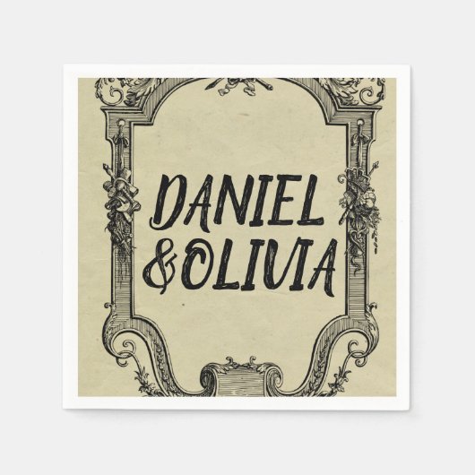 Serviette En Papier Mariage classique Vintage vert noir (Devant)