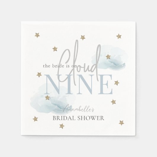 Serviette En Papier Mariage Cloud 9 Gold Stars Blue Aquarelle EVJF (Devant)