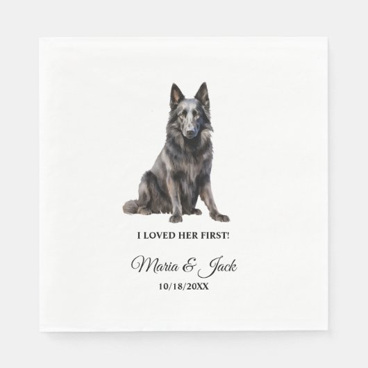 Serviette En Papier Mariage Cocktail belge Sheepdog Pet (Devant)