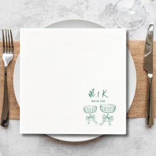 Serviette En Papier Mariage Cocktail Vert Dessiné à la Main 