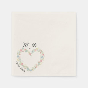 Serviette En Papier Mariage cœur de fleur sauvage élégant 