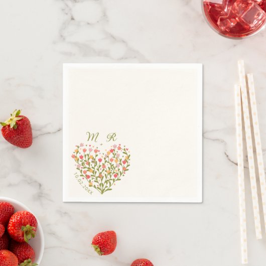 Serviette En Papier Mariage coeur fleur sauvage (En situation)