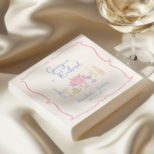 Serviette En Papier Mariage Coloré & Fantaisiste Dessiné à la Main