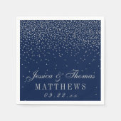 Serviette En Papier Mariage Confetti en argent de marine bleu et de gl (Devant)