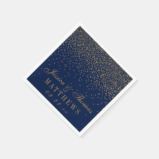 Serviette En Papier Mariage Confetti en or bleu marine et glam (Coin)