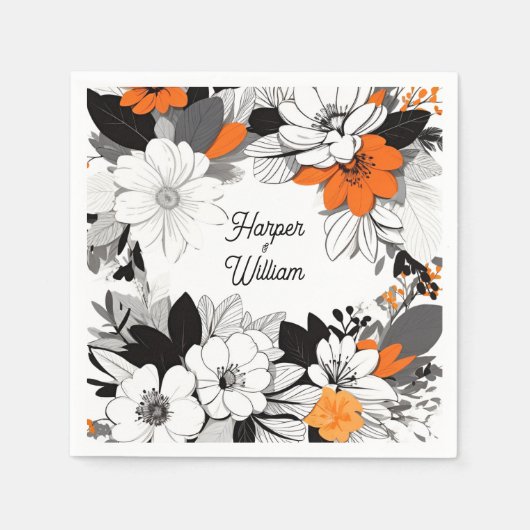 Serviette En Papier Mariage contemporain de fleurs orange monochrome (Devant)