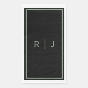Serviette En Papier Mariage Cool Monogramme Nom Vert Sauge Noir